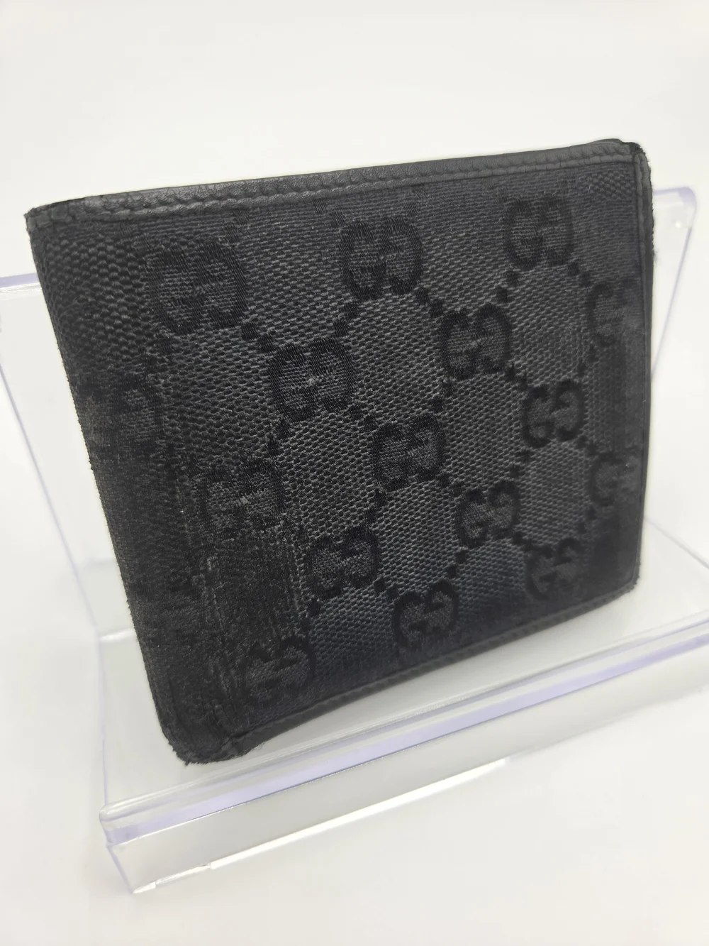 Authentic Gucci Black GG Monogram Canvas Bi-fold Wallet W Box